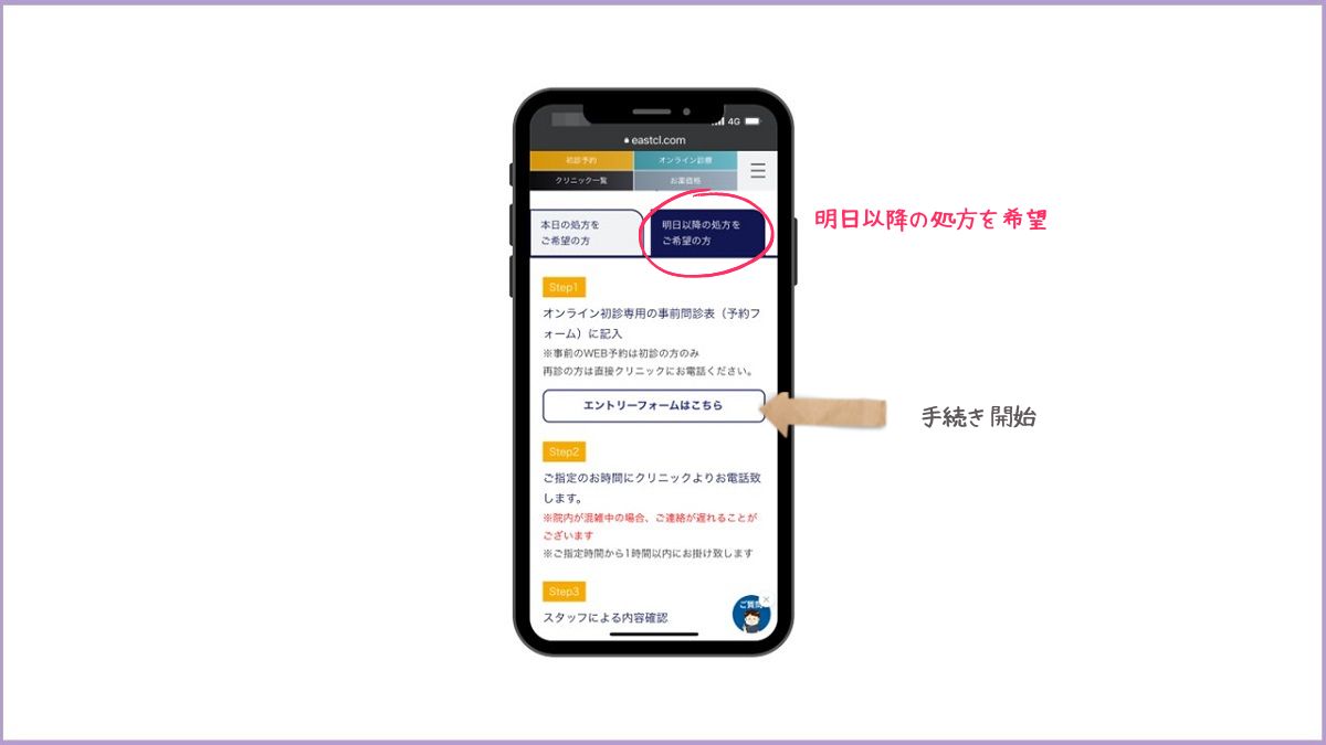 イースト駅前クリニック診察手続き(スマートフォン明日以降予約トップ)
